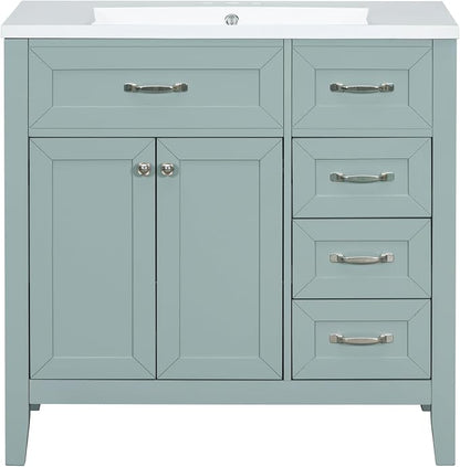 36 Inch Bathroom Vanities with Undermount Ceramic Sink, Storage Cabinet with Soft Closing Doors and Three Drawers, Solid Wood Frame, Green