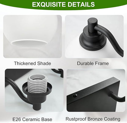 IZORRO Bathroom Light Fixtures, 4-Light Matte Black Vanity Light, Modern Wall Sconces with Globe Milk White Glass Shade, Vanity Lighting Fixtures Over Mirror,E26 Bulb Socket