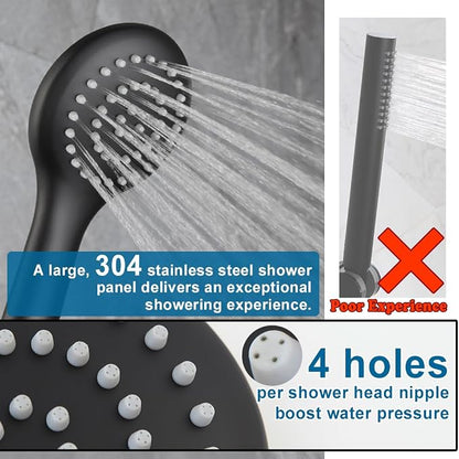 All Metal Black Shower Faucet Set, 10 Inch Round Shower Head and Handle Set, Bathroom Rainfall Shower System, Wall Mounted Shower Fixtures, Include Shower Valve and Trim Kit