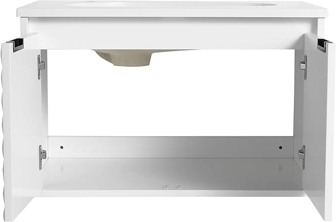 SSLine Modern 30" Floating Bathroom Vanity with Sink Wall Mounted Bathroom Vanity with Top Basin & Storage Cabinet 30-Inch White Star Bath Vanity w/Drop-Shaped Resin Sink for Small Space