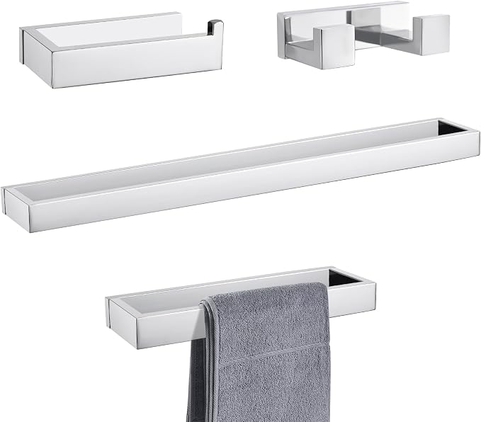 Lairuier Polished Chrome Bathroom Hardware Accessories, 4PCS Towel Bar Set | Including Towel Bar, Towel Holder, Toilet Paper Holder, Towel Hook, SUS304 Stainless Steel Bathroom Towel Holder Hardware Set