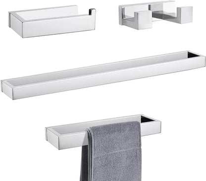 Lairuier Polished Chrome Bathroom Hardware Accessories, 4PCS Towel Bar Set | Including Towel Bar, Towel Holder, Toilet Paper Holder, Towel Hook, SUS304 Stainless Steel Bathroom Towel Holder Hardware Set