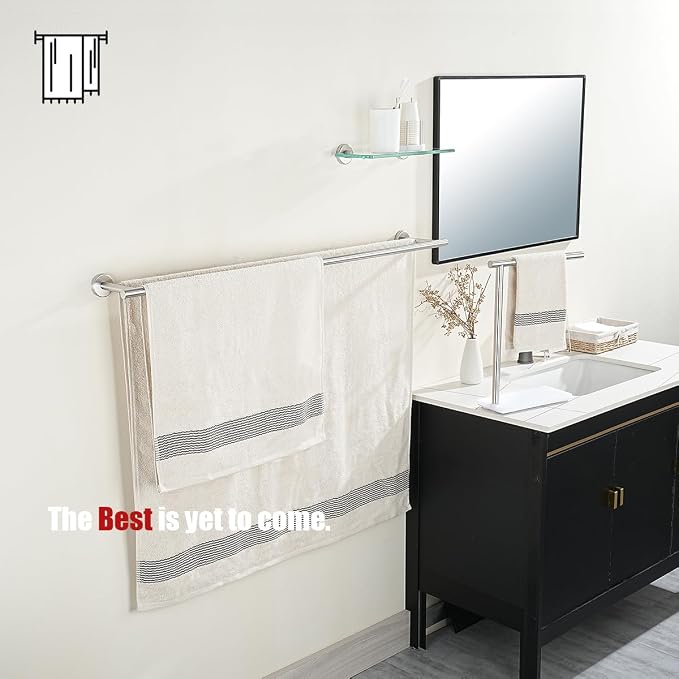 JQK Double Bath Towel Bar, 39 Inch 304 Stainless Steel Thicken 1mm Towel Rack for Bathroom, Bath Towel Holder Brushed Wall Mount, Useable Length 36 Inch, TB100L36-BN