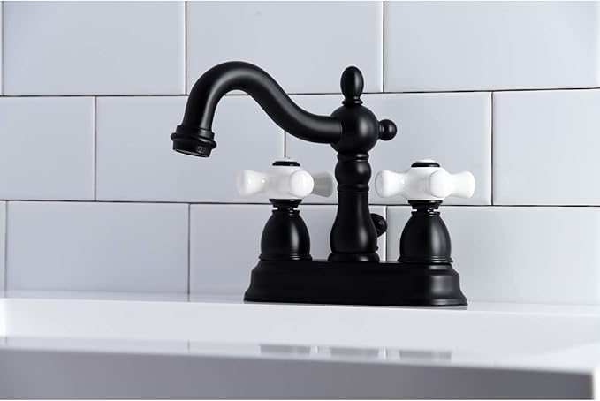 Kingston Brass KB1600PX Heritage 4 in. Centerset Bathroom Faucet, Matte Black