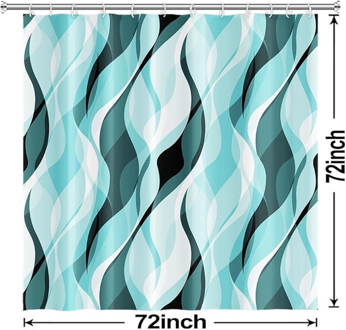 Teal Shower Curtain, Abstract Turquoise and Grey Striped Shower Curtain Set for Bathroom Waterproof Shower Curtain with Hooks, 72x72 Inch
