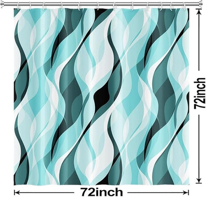Teal Shower Curtain, Abstract Turquoise and Grey Striped Shower Curtain Set for Bathroom Waterproof Shower Curtain with Hooks, 72x72 Inch