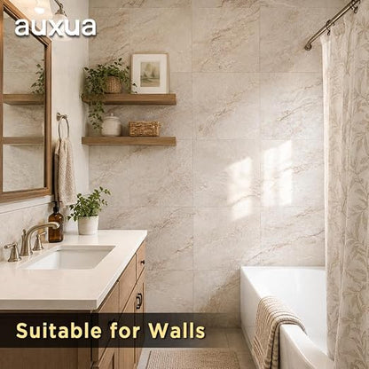 Marble Grain 12x12 Peel and Stick Floor Tile, Creamstone Marble, 10 PCS | NO Grout, NO Mess, For Kitchen, Bathroom Update, Non-Slip & Scratch-Resistant