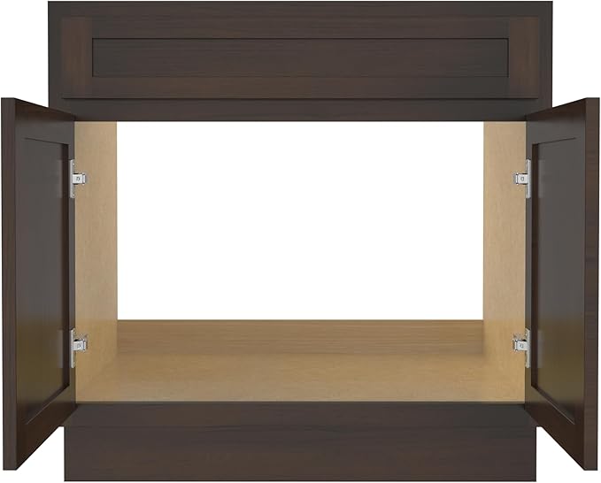HomeBeyond 39 Inch Bathroom Vanity Base Only, Single Vanity Cabinet with Double Soft Closing Door, Composable Floor Mount Cabinets Without Top, Rustic Brown