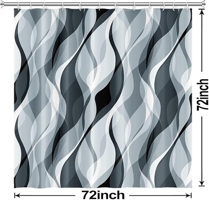 Blue Shower Curtain, Modern Abstract Blue and Grey Striped Shower Curtain Set for Bathroom Waterproof Polyester Shower Curtain with Hooks, 72x72 Inch