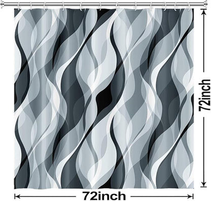 Blue Shower Curtain, Modern Abstract Blue and Grey Striped Shower Curtain Set for Bathroom Waterproof Polyester Shower Curtain with Hooks, 72x72 Inch