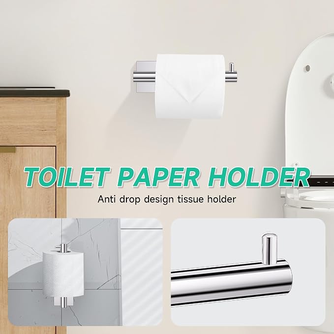 Chrome Towel Bar Bathroom Hardware Accessories Set, 5 Pieces Toilet Paper Holder Towel Holder Set, 23.6 Inch Stainless Steel Towel Racks for Bathroom Wall Mounted