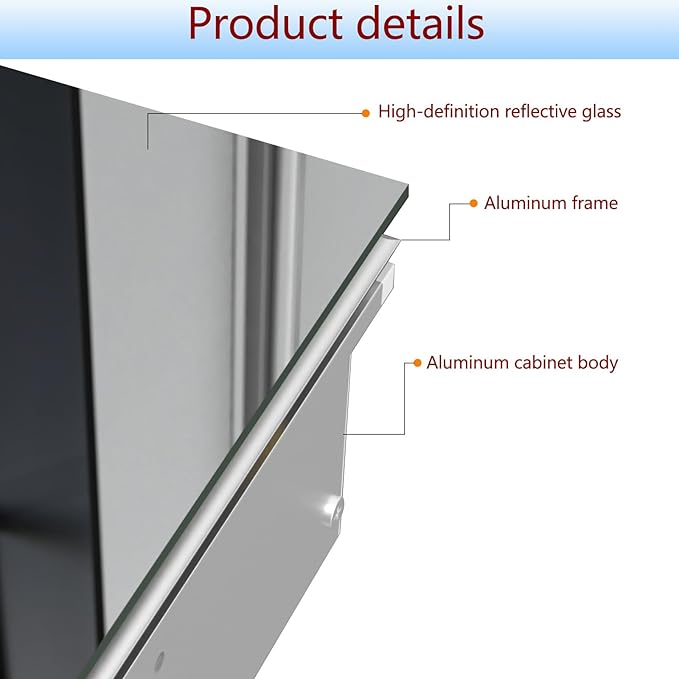 Medicine Cabinet with Mirror, 20x30 inch Bathroom Cabinet, Assembly Needed, Aluminum Surface Mount or Recessed Wall Cabinet, Adjustable Glass Shelves, Suitable for Bathroom Bedroom