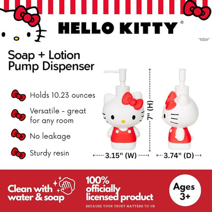 Hello Kitty Soap/Lotion/Hand Sanitizer Resin Pump Dispenser, 10.36 Ounces, Bathroom Decor, (Officially Licensed Product) by Franco