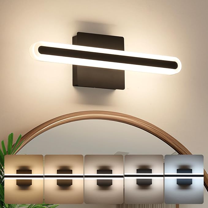 Modern LED Bathroom Vanity Light Fixtures, 5CCT Dimmable Bathroom Light Bar | Hardwired Vanity Light, 15.7-Inch 16W Black Makeup Mirror Lights