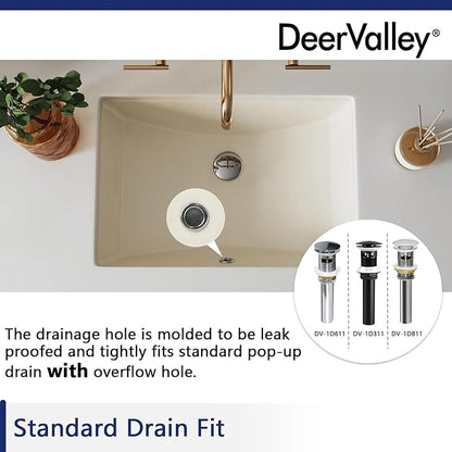 DeerValley DV-1U0085 Ally Rectangular Undermount Bathroom Sink 21'' x 15'' inch Vitreous China Bathroom Undermount Sink with Overflow, Bone