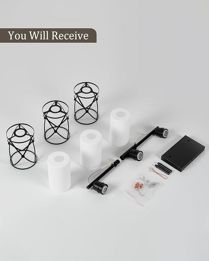 3-Light Black Bathroom Light Fixtures with Milk White Frosted Glass, 21" Modern Bathroom Vanity Lighting Fixtures Over Mirror with Metal Cage, Wall Sconce Lights for Bath, E26, CH9176BKW-3W