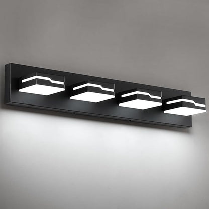 LED Modern Bathroom Vanity Light Fixtures 4-Light, 25.5 inch Dimmable Black Vanity Lights for Bathroom Lighting Fixtures Over Mirror, with 350°Rotatable Acrylic Heads(White Light 5500K)