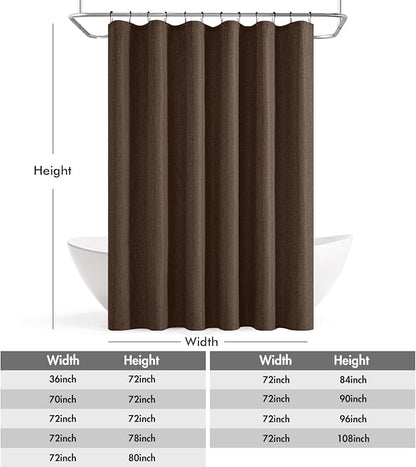 ANRODUO Brown Linen Textured Fabric Shower Curtain Set - W72xL84 | Farmhouse Shower Curtain with 12 Metal Hooks, Waterproof Heavy Duty, Button Hole Design, Machine Washable for Bathroom