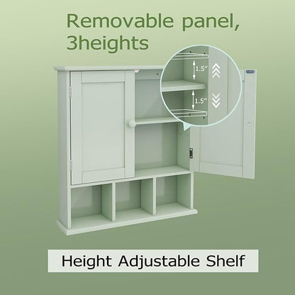 TaoHFE Green Bathroom Cabinet,Bathroom Wall Cabinet with 2 Door Adjustable Shelves,Over The Toilet Storage Cabinet,Green Bath Room Cabinet Wall Mounted,Medicine Cabinets for Laundry Kitchen