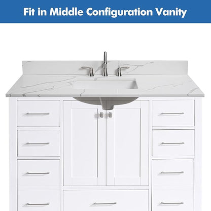 48 in.W x 22 in.D Quartz Calacatta River Vanity Top,with Undermount Single Middle Sink Vanity Top,with Two Sidesplash & One Backsplash,8 Inch Faucet Hole Spread Bathroom Vanity Sink Countertop