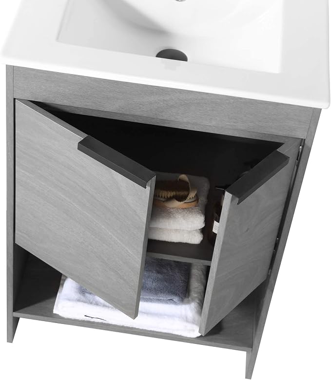 Phoenix 24 Inch Bathroom Vanity with Sink – Modern Design, Soft-Close Doors, Storage Drawers, Durable Build – Classic Grey Vanity for Small Bathrooms (Full Assembly Required)