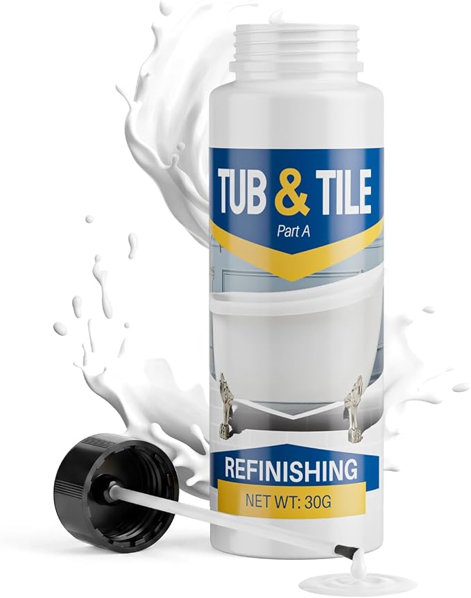 Tub and Tile Refinishing Kit, 1.05oz White Quick-Dry Tile Paint for Wall & Floor, Sink Bathtub and Toilets Paint for Bathroom, Kitchen, Toilets, Water Based
