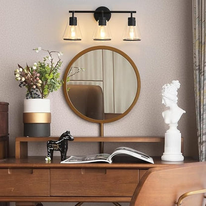 Black Bathroom Vanity Light 3 Lights Bathroom Light Fixtures Over Mirror | Vanity Lighting Fixtures with Clear Glass Shade, 22 inch Modern Vanity Lights for Bathroom, Wall Sconce Lights for Bedroom