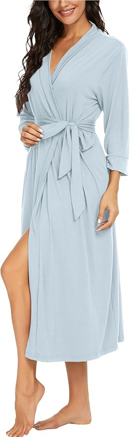 VINTATRE Women Kimono Robes Long Knit Bathrobe Lightweight Soft Knit Sleepwear V-neck Casual Ladies Loungewear
