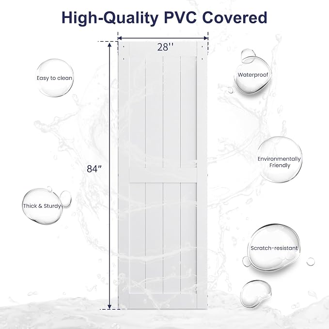 SMARTSTANDARD 28" x 84" White Sliding Barn Door with 5FT Silver Hardware | Pre-Drilled Ready to Assemble, Waterproof PVC Coating, H-Frame