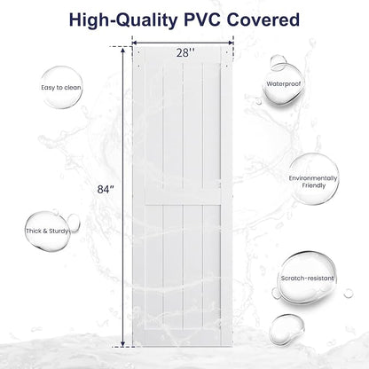 SMARTSTANDARD 28" x 84" White Sliding Barn Door with 5FT Silver Hardware | Pre-Drilled Ready to Assemble, Waterproof PVC Coating, H-Frame