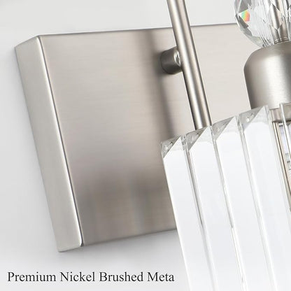 Ralbay Brushed Nickel Vanity Light for Bathroom Crystal 3-Light Modern Crystal Bathroom Light Fixtures