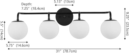 JONATHAN Y 31" Black Modern Globe Wall Sconce Vanity Light for Bathroom, White Frosted Glass Shade, Midcentury Parisian Bistro Wall Lamp, LED Bulb Included (JYL3558B)