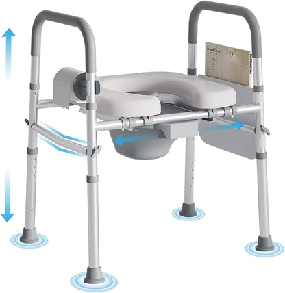 Bedside Commode for Seniors,FSA/HSA Eligible 3-in-1 Commode Toilet | Adjustable Height & Width, 16.5 Inch Soft Seat Plate, Tool-Free Assembly, Durable Aluminum Frame, Use as Raised Toilet