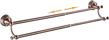 Red Copper Double Towel Bar, Adjustable 15.5 to 27.5 Inch Bath Towel Rack for Bathroom Towel Holder, Wall Mounted Black Bathroom Hardware Accessories,Pattern Carving Design