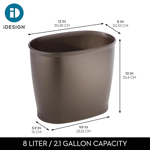 iDesign Slim Plastic Bathroom Trash Can, 2-Pack, Bronze | Small Garbage Bin, For Bedroom, Office, Desk, Dorm