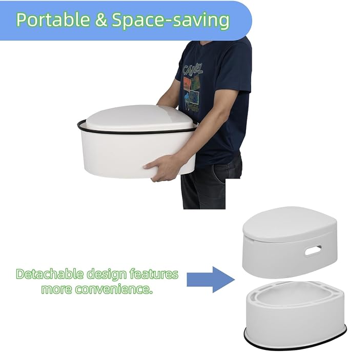 Portable Toilet with Non-Slip Inserts, Leak-Proof Waterless Travel Toilet, White