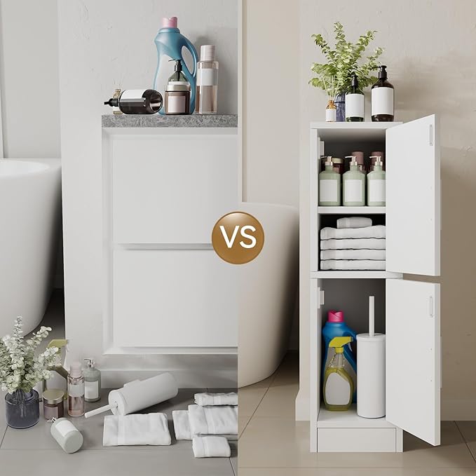 IBUYKE Small Bathroom Storage Cabinet, Narrow Beside Tolite Cabinet with 2 Doors & Adjustable Shelf, Small Bathroom Organizer, Space-Saving Storage Solution for Toilet, Laundry Room UWBS002W