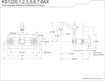 Kingston Brass KS1228AX Heritage 8" Center Wall Mount Vessel Sink Faucet, 4-3/4" in Spout Reach, Brushed Nickel
