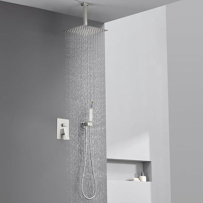 Shower System 12 Inches Rain Shower Combo Set Brushed Nickel Ceiling Mount Shower Faucet Bathroom Faucets with Rainfall Shower Head and Hand Shower