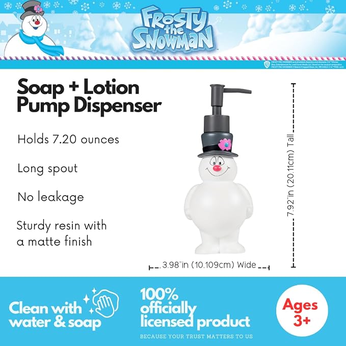Frosty The Snowman Holiday Christmas Soap/Lotion/Hand Sanitizer Resin Pump Dispenser, 13 Ounces, (Officially Licensed Product) by Franco