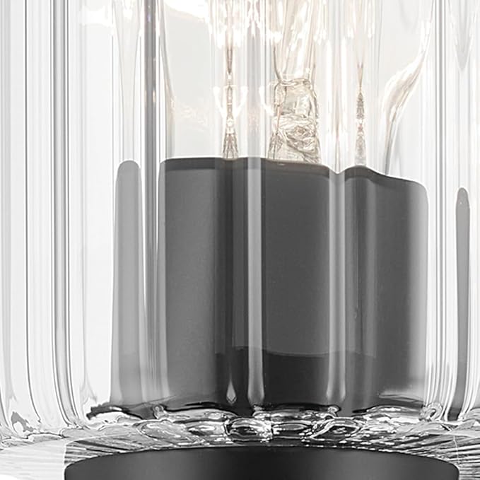 Kichler Gioe 32.25" 4-Light Vanity Light with Clear Fluted Glass in Black, Damp Rated, for Bathroom,Powder Room, Over a Mirror, (32.25" W x 10.5" H), 55227BKFLU
