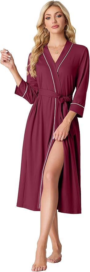 PrinStory Womens Robe Long Knit Bathrobe Lightweight Soft Robes Ladies Bath Robe