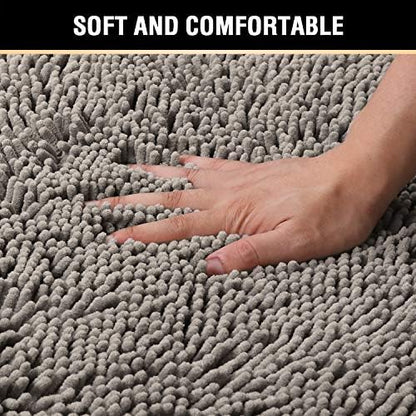 H.VERSAILTEX Chenille Bath Rug Non-Slip Bathroom Rug Shag Shower Mat Machine-Washable Bath Mat with Water Absorbent Soft Microfibers, 20" W x 32" L, Dark Grey
