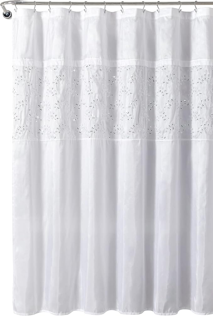 Lush Decor Maria Shower Curtain, 72" x 72", White & Silver