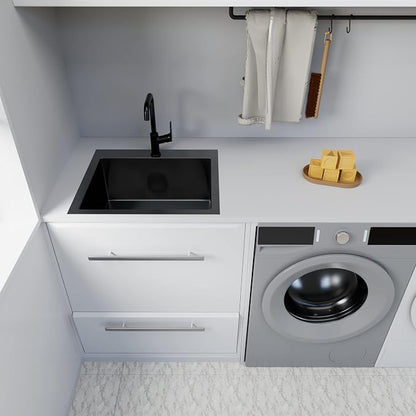 LQS Black Laundry Kitchen Sink, 25” x 22” Drop In Kitchen Sink, Drop In RV Kitchen Sink, Stainless Steel Laundry Sinks, 16 Gauge Black Kitchen Sinks With Accessories