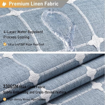 BTTN 54x72 Boho Farmhouse Linen Heavy Duty Fabric Shower Curtain Set, Blue