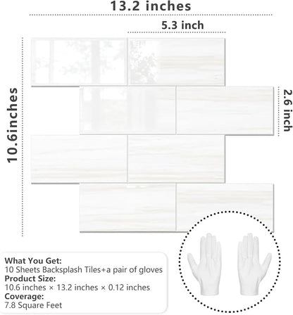 STICKGOO 10-Sheet Backsplash Peel and Stick Subway Tile(Thicker Design, Glossy Dolomite White)