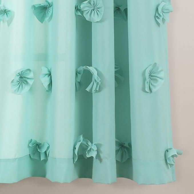 Lush Decor Riley Light Filtering Window Curtain Panel, Single 54" W x 63" L, Aqua - Cute Blue Curtains for Bedroom - Bow Decor - Coquette Curtains for Windows