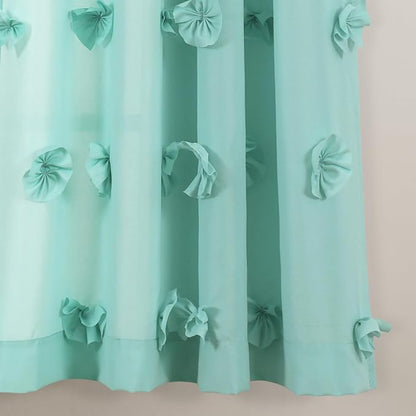 Lush Decor Riley Light Filtering Window Curtain Panel, Single 54" W x 63" L, Aqua - Cute Blue Curtains for Bedroom - Bow Decor - Coquette Curtains for Windows