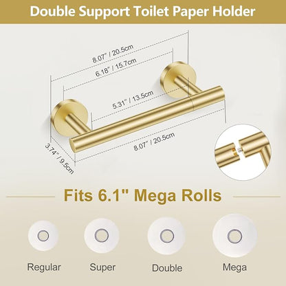 TQKAG Brushed Gold Bathroom Accessories, 5 Piece Towel Racks for Bathroom | 23.6" Bathroom Hardware Set, SUS304 Stainless Steel, Double Post Pivoting, Towel Hooks, Toilet Paper Holder Set Wall Mounted